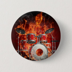 Flaming Skeleton on Drums Button