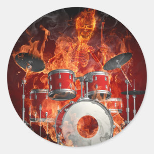 Flaming Skeleton on Drums Sticker