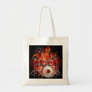 Flaming Skeleton on Drums Tote