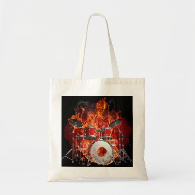Flaming Skeleton on Drums Tote (Front)