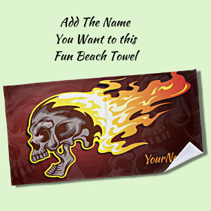 Flaming Skull - Add Your Name - Beach Towel