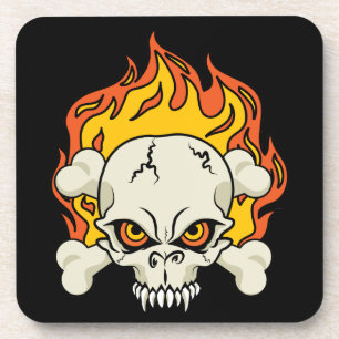 Flaming Skull and Crossbones Coaster