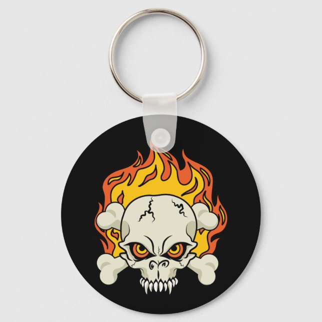 Flaming Skull and Crossbones Key Ring (Front)