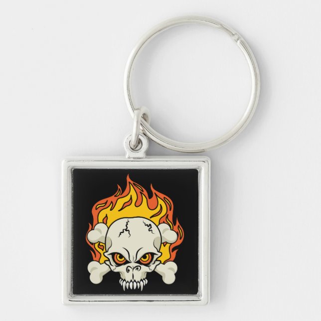 Flaming Skull and Crossbones Key Ring (Front)
