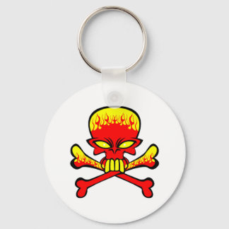 Flaming Skull and Crossbones Key Ring