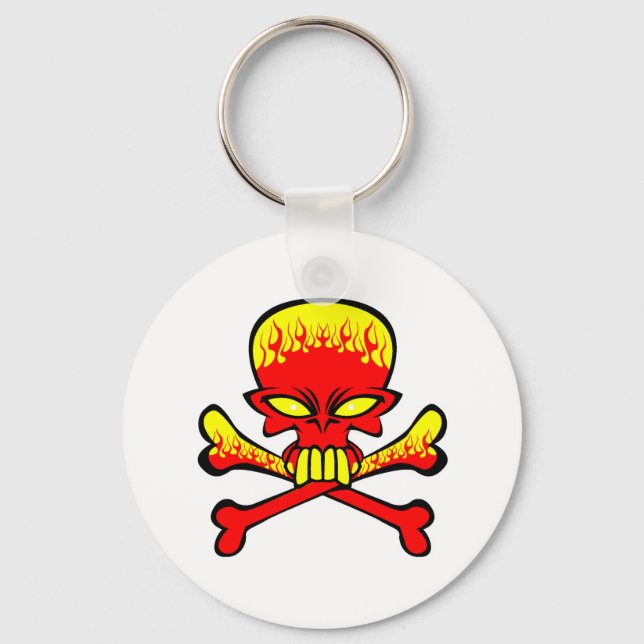 Flaming Skull and Crossbones Key Ring (Front)
