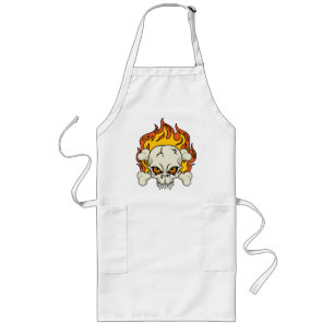 Flaming Skull and Crossbones Long Apron