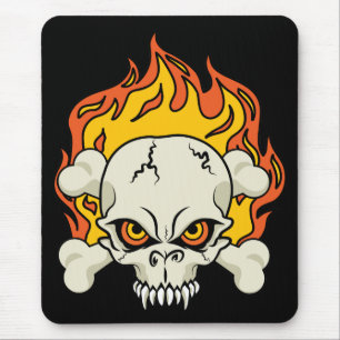 Flaming Skull and Crossbones Mouse Mat