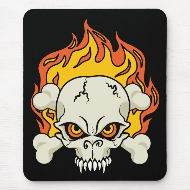 Flaming Skull and Crossbones Mouse Mat (Front)
