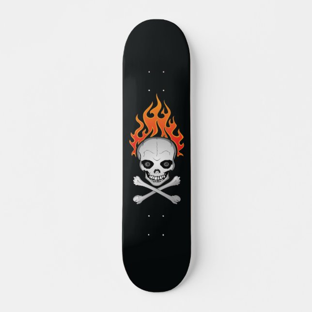 Flaming Skull and Crossbones Skateboard (Front)