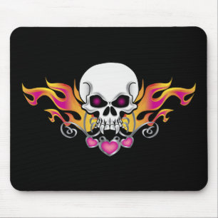 Flaming Skull and Hearts Mouse Mat