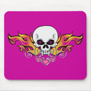 Flaming Skull and Hearts Mouse Mat