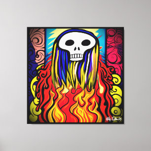 Flaming Skull Art Canvas Print