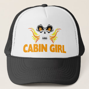 Flaming Skull Cabin Girl Trucker Hat