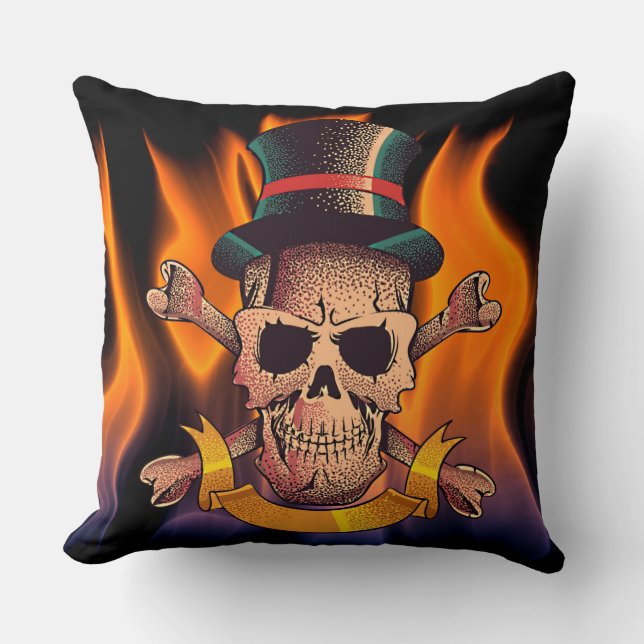 Flaming Skull Cushion (Front)