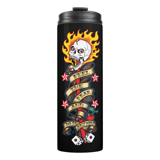 Flaming Skull Feel the Fear Thermal Tumbler (Front)
