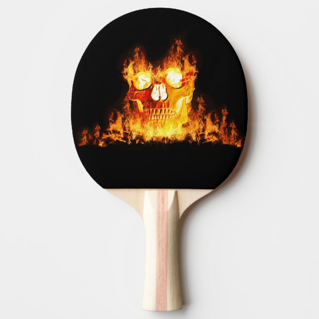 Flaming Skull Fire Goth Skeleton Ping Pong Paddle (Front)