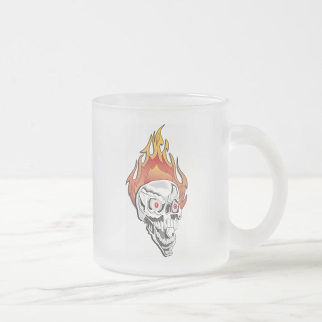 Flaming Skull Frosted Glass Coffee Mug (Right)