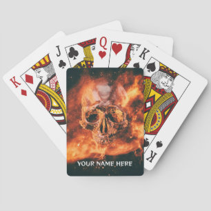 Flaming skull in space playing cards