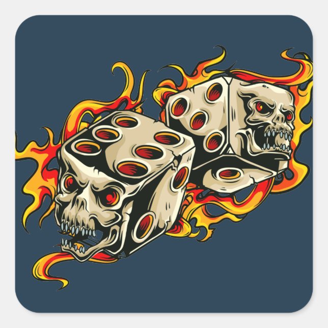 Flaming Skull Lucky Dice. Square Sticker (Front)