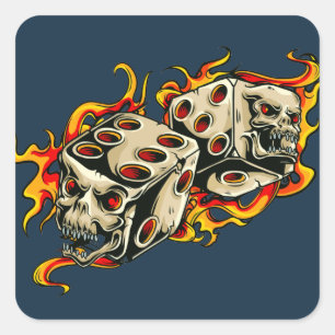 Flaming Skull Lucky Dice. Square Sticker