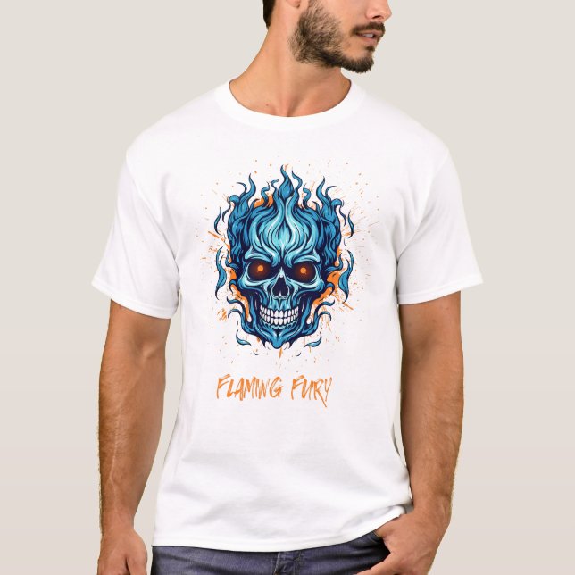 Flaming Skull Print T-Shirt (Front)