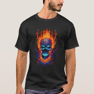 Flaming Skull Red Orange & Blue Cool Skeleton Skul T-Shirt