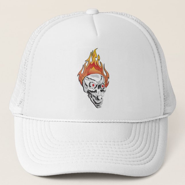 Flaming Skull Trucker Hat (Front)