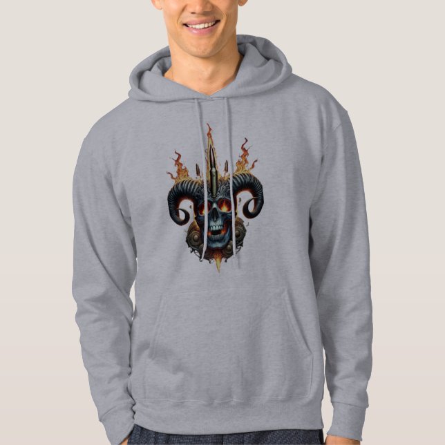 Flaming Skull Warrior T-Shirt Hoodie (Front)