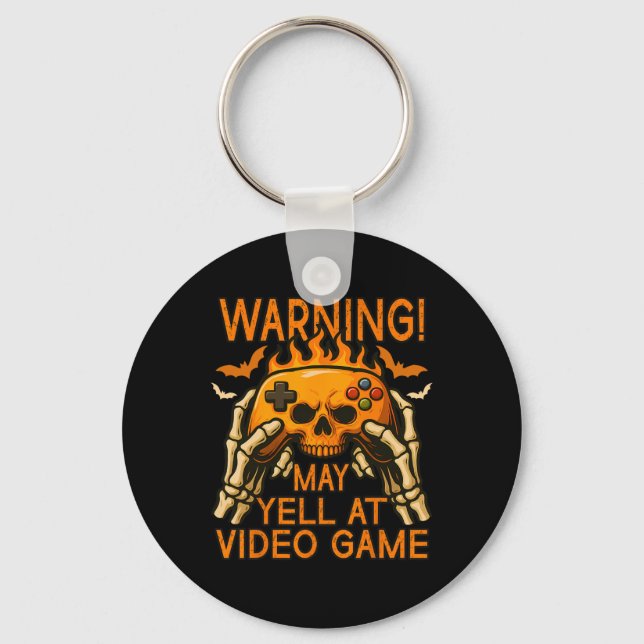 Flaming Skull With Hands Controller Halloween Game Key Ring (Front)
