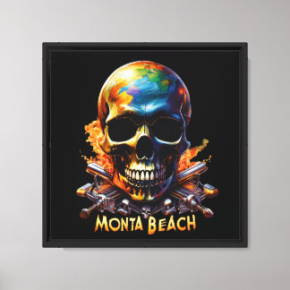 Flaming Skull with World Map and Guns Canvas Print