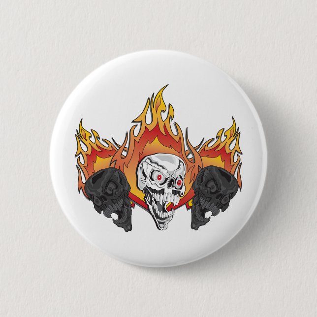 Flaming Skulls 6 Cm Round Badge (Front)