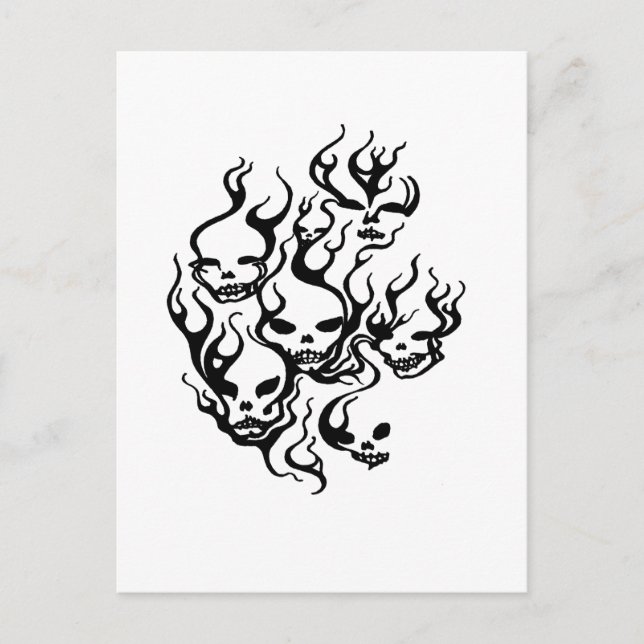 Flaming Skulls-blk Postcard (Front)