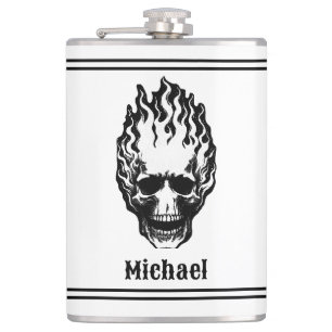 Flaming Skulls Personalised Hip Flask