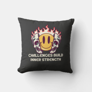 Flaming Smiley Face with Skulls – Motivational Inn Cushion