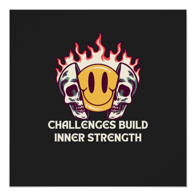 Flaming Smiley Face with Skulls – Motivational Inn Poster (Front)