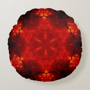 Flaming Snowflake Orange Gradient Kaleidoscope Round Cushion