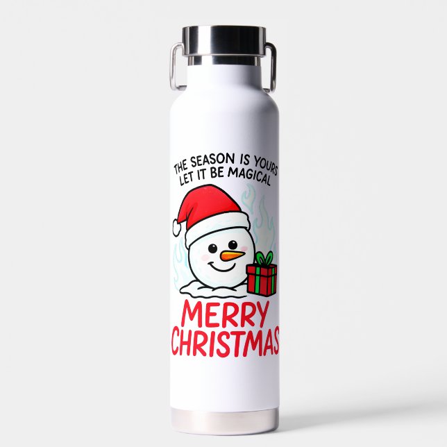 Flaming Snowman Christmas Insulated Holiday Tumble Water Bottle (Front)