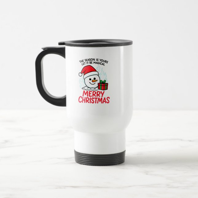 Flaming Snowman Christmas Leak-Proof Insulated gif Travel Mug (Left)