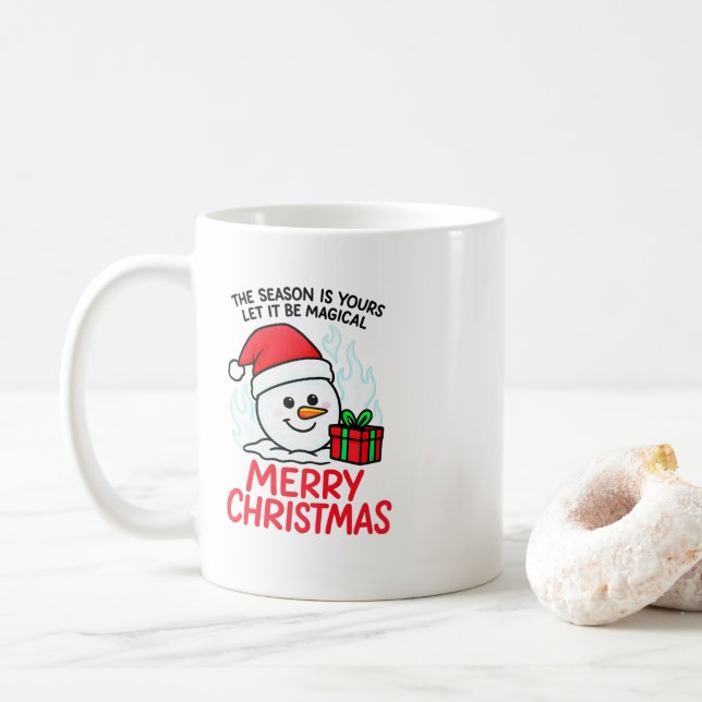 Flaming Snowman Merry Christmas Mug Funny Holiday  (With Donut)
