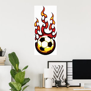 Flaming Soccer Ball Hot Fire Sports Poster