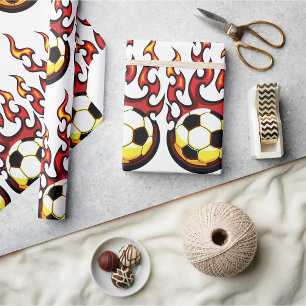 Flaming Soccer Ball Hot Fire Sports Wrapping Paper