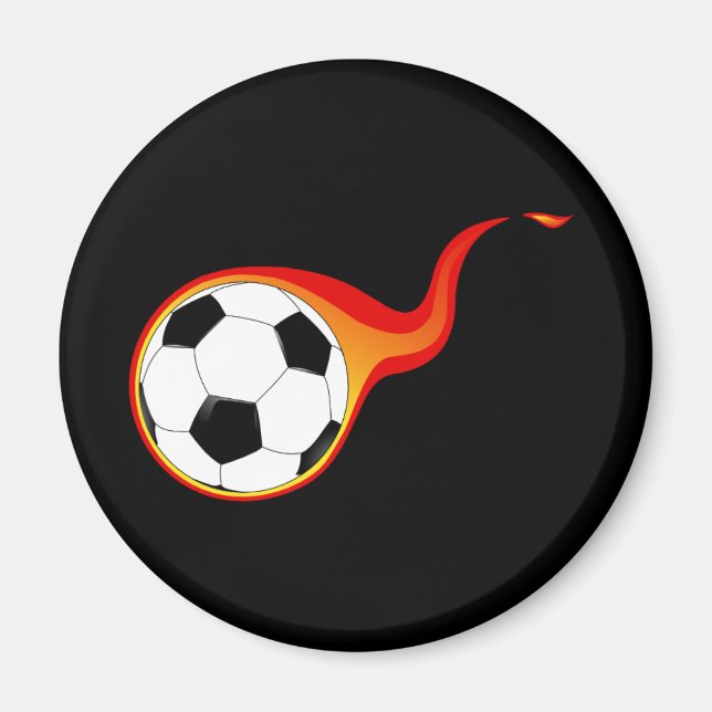 Flaming soccer ball magnet (Front)