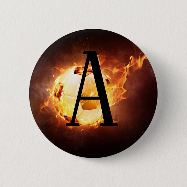 Flaming Soccer Ball Monogram Football 6 Cm Round Badge (Front)