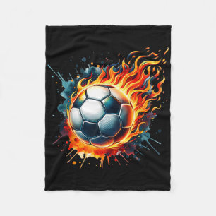 Flaming Soccer Ll On Fire Colourful Splash Sports  Fleece Blanket