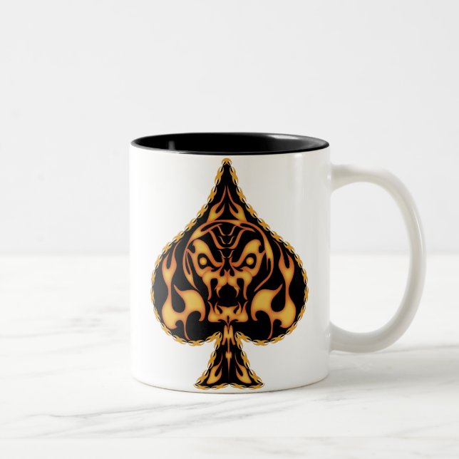Flaming Spade Skull Two-Tone Coffee Mug (Right)