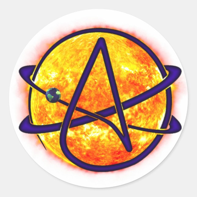 Flaming Sun Atheist Symbol Classic Round Sticker (Front)