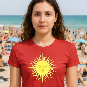 Flaming Sun Face Template T-Shirt