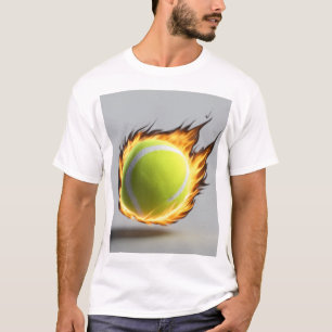 Flaming Tennis Ball With Background Cool Design T-Shirt