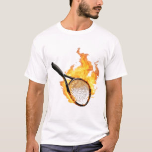 Flaming Tennis Racket Pocket Design T-Shirt